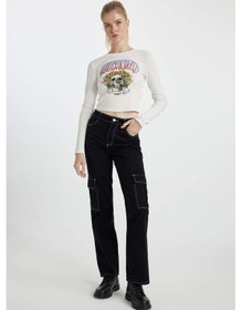 Resim DeFacto Coool Straight Fit Gabardin Pantolon Kargo Cepli Yüksek Bel B0458AX23AUBK27 Siyah 