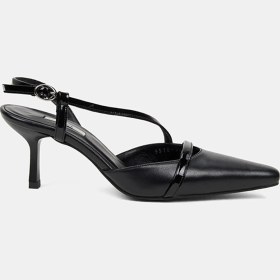 Resim Desa Kadın Siyah Slingback Sivri Burunlu Ince Topuklu Deri Stiletto 