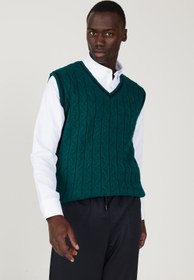 Resim AC&Co / Altınyıldız Classics Erkek Yeşil Standart Fit Normal Kesim V Yaka Triko Süveter 