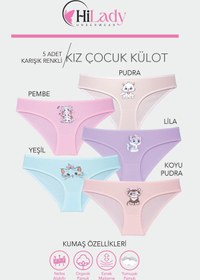 Resim Hilady Kız Çocuk Külot, 10'lu Paket, Pamuklu Kumaş, Açık Renkler, Sevimli Kediler 