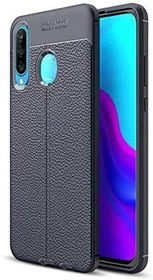 Resim Nevarium Huawei P30 Lite Uyumlu Kılıf Deri Dokulu Kamera Korumalı Silikon - Lacivert 