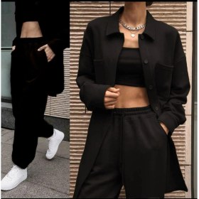 Resim Su-Ed Shop Siyah Kapişonlu Sweatshirt 3'lü Eşofman Takımı 