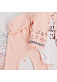 Resim 3-9 Ay Kız Bebek Alt&üst Takımı Kedi 3'lü Hırkalı Somon Somon 