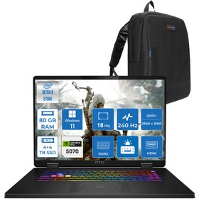 Resim Msı Crosshaır 18 Hx Aı A2XWGKG-032XTR Intel Core Ultra 9-275HX Aı 80GB 4TB+4TB SSD 8GB/RTX5070 Gddr7 115W 18''2.5k (2560 x 1600, Wqxga) 240Hz Windows 11 Pro Gaming Laptop W032XTRP40 