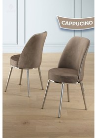 Resim Canisa Lena Serisi 90x160 Beyaz Mermer Desen Krom Kaplama Ayaklı Masa Takımı Ve 4 Cappucino Sandalye Beyaz Mermer Desen Masa,cappucino Sandalye 