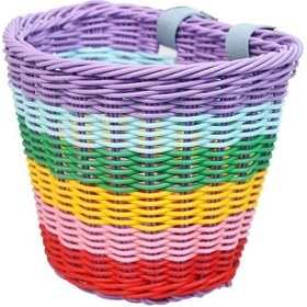 Resim Çocuk Bisiklet Ön Sepeti Bisiklet Askılı Sepet Bisiklet Pp Rattan Dokuma Sepet Ayarlanabilir Kemerlerle Çok Renkli Çok Renkli 