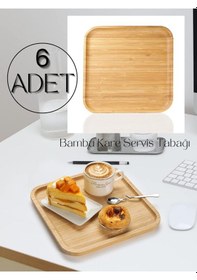 Resim 6 Adet Bambu Kare Servis Tabağı, Sunum Seti 20x20 Cm Ahşap 