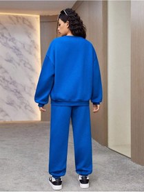 Resim Unisex Los Angeles California Eşofman Takımı Sweatshirt Jogger Sax Mavi Baskılı Oversize Yaka Saks Mavi 