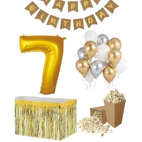 Resim 7 Yaş Kraft Gold Balon Rakam Folyo Banner Mısır Kutusu Masa Ete 