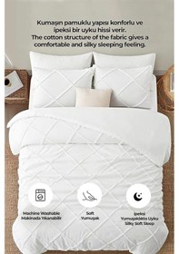 Resim Evlen Home Pamuklu Aimar Yatak Örtüsü Takımı Tek Kişilik Günlük Boho 2 Parça Elyaf Dolgulu Beyaz Beyaz 