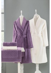 Resim Özdilek Blesso Aile Bornoz Seti 5 Parça Mürdüm-krem Çok Renkli 