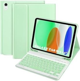 Resim m.tk moveteck Samsung Galaxy Tab S11 11 inç 2025 Uyumlu Klavyeli Tablet Kılıf, Bluetooth Kalem Bölmeli, Açık Yeşil, X730 X736 
