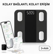 Resim ModernEvAksesuar Bluetooth Akıllı Tartı – 4 Sensörlü Vücut Analiz Baskülü Temperli Cam 