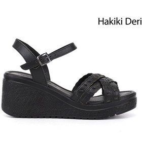 Resim Gönderi(R) Gönderi R Kadın Siyah Bilek Bağlı Dolgu Topuk Hakiki Deri Sandalet Dyza50445258 Siyah 