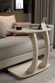 Resim eda hacıoğlu edam bedding group Traverten Dikdörtgen C Model Yan Sehpa Hareketli Tekerlekli Yan Laptop Masası 