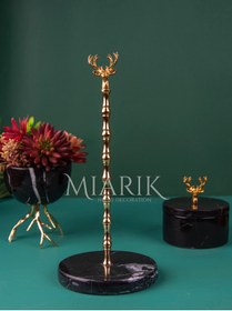 Resim MIARIK DESIGN & DEKORASYON Siyah Mermer Geyik Peçetelik Havluluk (altın Gold) 