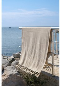 Resim Coastline Bej Çift Tarafı Bukle 100x180 Cm Boyasız %100 Organik Pamuk Saçaklı Plaj Havlusu Bej 