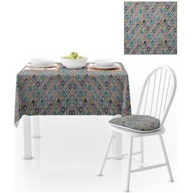 Resim Baklava Desenli Turkuaz Lacivert Pembe Dijital Baskılı Petek Dokuma Masa Örtüsü 140x260 