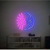 Resim Moon And Sun Lover Figürlü Neon Tabela Pembe 