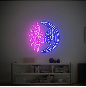 Resim Moon And Sun Lover Figürlü Neon Tabela Pembe 