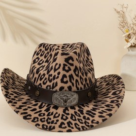 Resim 1 adet Çıkarılabilir Boğa Başı Amblemi, Polyester, Ayarlanabilir Boyut, Dokuma, Açık Hava Seyahat ve Günlük Giyim için Leopar Desenli Western Kovboy Şapkası, Noel, Cadılar Bayramı, Şükran Günü için Tatil Temalı 