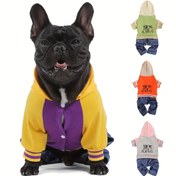 Resim Renk Bloklu Köpek Kapüşonlu Tulum - Küçük ve Orta Boy Köpekler İçin Sweatshirt Kıyafet, Doğru Beden için Ölçek Tablosuna Bakınız 