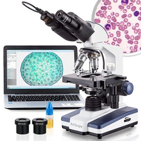 Resim Amscope 40X-2500X LED Dijital Binoküler Bileşik Mikroskop 0.3MP Kamera 
