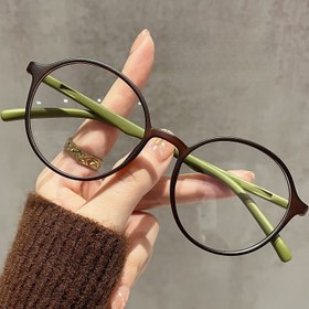 Resim 1 adet Kadın Hafif Minimalist Yuvarlak Gözlük - Kahverengi-Yeşil Renkli Çerçeveler, Günlük Kullanıma Uygun Olmayan ve Kurallı Gözlük, Tam Çerçeve Tasarımı ile Güvenli Uyum 