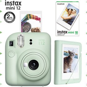 Resim Fujifilm Instax Mini 12 Yeşil Fotoğraf Makinesi - 10'lu Film Ve Mini Albüm Seti 