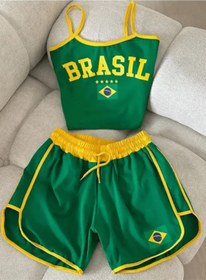 Resim Violon Kadın Y2k Brasil Yeşil Askılı Crop Şort Takım 