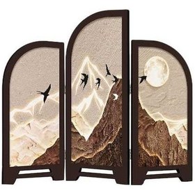 Resim Opulentliving Suntek Estetik Mini Masa Ekranı, Ahşap Seramik, 40x30cm, Katlanır Dekoratif Paravan 40cmx30cm 