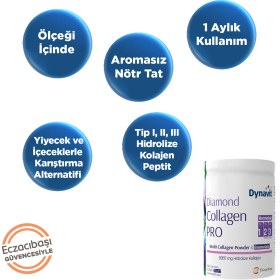 Resim Dynavit Diamond Multi Collagen&Bromelain (Ananas Ekstresi) 300g Toz - Ödem Atımı&Diyetisyen Önerisi - Hidrolize Peptit Tip 1&3 Sığır ve Tip 2 Tavuk Kolajeni, Bromelain 