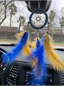 Resim Araç Balkon Aksesuar El Yapımı Düş Kapanı Sarı Lacivert Rüya Kapanı Araba Dikiz Aynası Süsü 