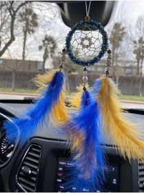 Resim Araç Balkon Aksesuar El Yapımı Düş Kapanı Sarı Lacivert Rüya Kapanı Araba Dikiz Aynası Süsü 