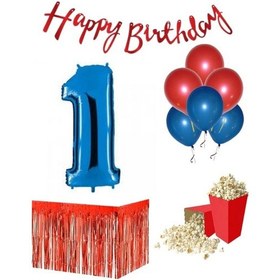Resim 1 Yaş Kırmızı-mavi Balon Rakam Folyo Banner Mısır Kutusu Masa Et 