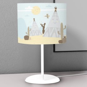 Resim instababyrooms Vahşi Batı Dağ ve Kaktüs Desenli Çocuk Odası Dijital Baskılı Çocuk Odası Masaüstü Abajur Avize 