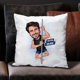 Resim Sırıkla Atlayan Erkek Karikatürlü Yastık 