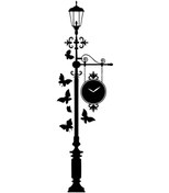 Resim Ogec Worx Park Lambası Kelebekler Ve Duvar Saati Duvar Dekor Sticker 35 X 120 Cm 