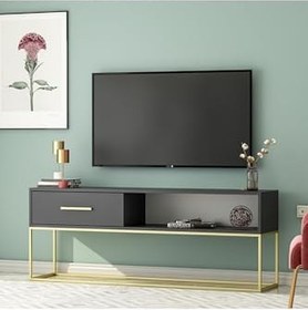 Resim Mira Tv Sehpası Antrasit - Metal Gold Ayaklı 