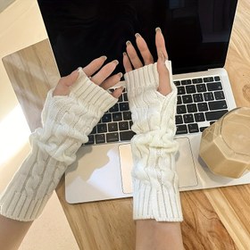 Resim Monochrome Twist Örgü Kollu Rahat Yumuşak Sıcak Parmaksız Eldivenler Sonbahar Kış Soğuk Geçirmez Çok Yönlü Kol Koruması 