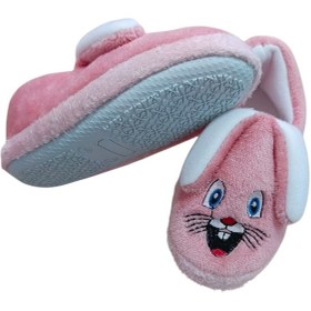 Resim Kız Çocuk Panduf Okul Ayakkabısı Pofuduk Tavşan Peluş Panduf Pembe 