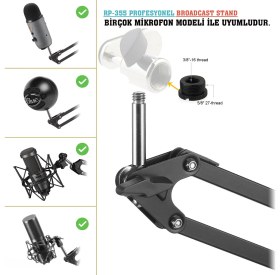 Resim Ms Stüdyo Mikrofon Standı 36 cm Ayarlanabilir Broadcast Stand 