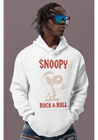 Resim Sevbano Snoopy Rock And Roll Baskılı Unisex Oversize Çizgi Film Karakter beyaz 