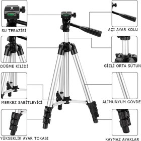 Resim Zamass 3110 Terazili Tripod Kamera Telefon Tutucu Ayarlanabilir 102Cm Uzunluk Monopod Youtuber 