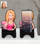 Resim Bk Gift Kişiye Özel Kadın Karikatürlü Ahşap Biblo Telefon Standı-49 