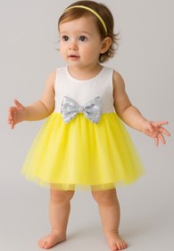 Resim MiniStand Kız Bebek Tütülü Sarı Beyaz Elbise 
