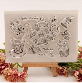 Resim Kahve Çay Bardağı Şeffaf Silikon Şeffaf Pullar Mühür Dıy Scrapbooking Fotoğraf Albümü Duvar Süsü İçecek Çiçek Vazo İsteyen Şişe No.1-flower Tea Cup 