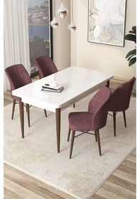 Resim Canisa Concept Arp Serisi 70x110 Sabit Mutfak Masası Takımı Beyaz Ceviz Masa 4 Gül Kurusu Sandalye Masa Beyaz/ Sandalyeler Gülkurusu 