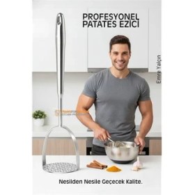 Resim 304 Paslanmaz Çelik Lüks Patates Ezici - 34 cm Profesyonel Püre Yapıcı & Mutfak Gereci 