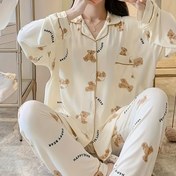 Resim Kadınlar için Sonbahar ve Kış Yaka Ayı Karikatür Pijama Takımı 